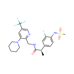 C[C@@H](C(=O)NCc1ncc(C(F)(F)F)cc1N1CCCCC1)c1ccc(NS(C)(=O)=O)c(F)c1 ZINC000146071350