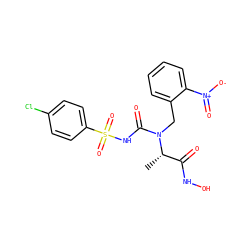 C[C@@H](C(=O)NO)N(Cc1ccccc1[N+](=O)[O-])C(=O)NS(=O)(=O)c1ccc(Cl)cc1 ZINC000013863195