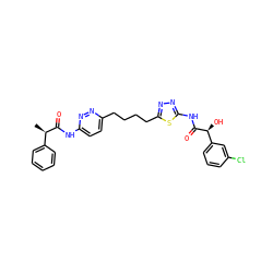 C[C@@H](C(=O)Nc1ccc(CCCCc2nnc(NC(=O)[C@@H](O)c3cccc(Cl)c3)s2)nn1)c1ccccc1 ZINC000169698379