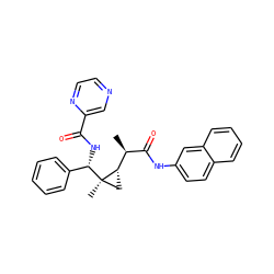 C[C@@H](C(=O)Nc1ccc2ccccc2c1)[C@@H]1C[C@@]1(C)[C@@H](NC(=O)c1cnccn1)c1ccccc1 ZINC000008829512