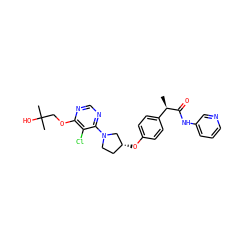 C[C@@H](C(=O)Nc1cccnc1)c1ccc(O[C@@H]2CCN(c3ncnc(OCC(C)(C)O)c3Cl)C2)cc1 ZINC001772612860
