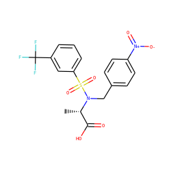 C[C@@H](C(=O)O)N(Cc1ccc([N+](=O)[O-])cc1)S(=O)(=O)c1cccc(C(F)(F)F)c1 ZINC000013840031