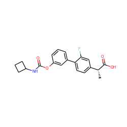 C[C@@H](C(=O)O)c1ccc(-c2cccc(OC(=O)NC3CCC3)c2)c(F)c1 ZINC000143617816