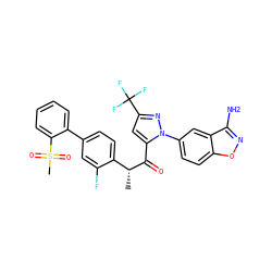 C[C@@H](C(=O)c1cc(C(F)(F)F)nn1-c1ccc2onc(N)c2c1)c1ccc(-c2ccccc2S(C)(=O)=O)cc1F ZINC000029037676