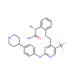 C[C@@H](C(N)=O)c1ccccc1CCc1nc(Nc2ccc(C3CCNCC3)cc2)ncc1C(F)(F)F ZINC000147577559