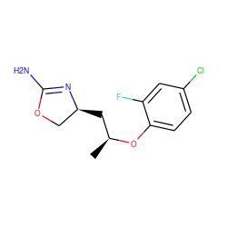 C[C@@H](C[C@H]1COC(N)=N1)Oc1ccc(Cl)cc1F ZINC000117252020