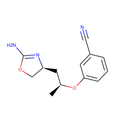 C[C@@H](C[C@H]1COC(N)=N1)Oc1cccc(C#N)c1 ZINC000117646132