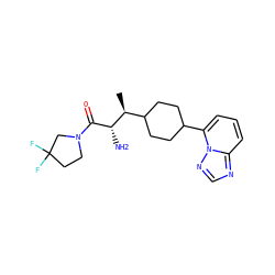 C[C@@H](C1CCC(c2cccc3ncnn23)CC1)[C@H](N)C(=O)N1CCC(F)(F)C1 ZINC000028824473