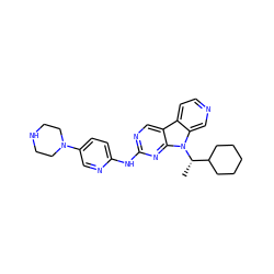 C[C@@H](C1CCCCC1)n1c2cnccc2c2cnc(Nc3ccc(N4CCNCC4)cn3)nc21 ZINC000169706625