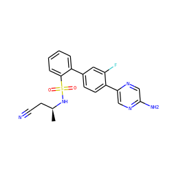 C[C@@H](CC#N)NS(=O)(=O)c1ccccc1-c1ccc(-c2cnc(N)cn2)c(F)c1 ZINC000224703527