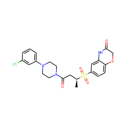 C[C@@H](CC(=O)N1CCN(c2cccc(Cl)c2)CC1)S(=O)(=O)c1ccc2c(c1)NC(=O)CO2 ZINC000009151608