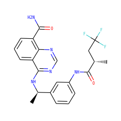 C[C@@H](CC(F)(F)F)C(=O)Nc1cccc([C@@H](C)Nc2ncnc3c(C(N)=O)cccc23)c1 ZINC000114344743