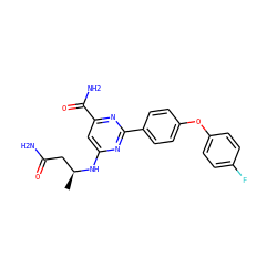 C[C@@H](CC(N)=O)Nc1cc(C(N)=O)nc(-c2ccc(Oc3ccc(F)cc3)cc2)n1 ZINC000142344354