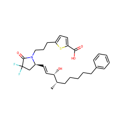 C[C@@H](CCCCCc1ccccc1)[C@@H](O)/C=C/[C@H]1CC(F)(F)C(=O)N1CCCc1ccc(C(=O)O)s1 ZINC000148756864