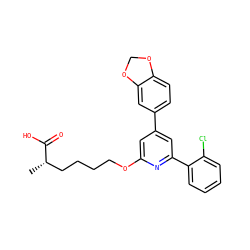 C[C@@H](CCCCOc1cc(-c2ccc3c(c2)OCO3)cc(-c2ccccc2Cl)n1)C(=O)O ZINC000013729817