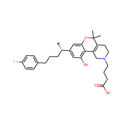 C[C@@H](CCCc1ccc(F)cc1)c1cc(O)c2c(c1)OC(C)(C)C1=C2CN(CCCC(=O)O)CC1 ZINC000013455625