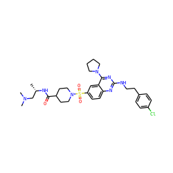 C[C@@H](CN(C)C)NC(=O)C1CCN(S(=O)(=O)c2ccc3nc(NCCc4ccc(Cl)cc4)nc(N4CCCC4)c3c2)CC1 ZINC000071315988