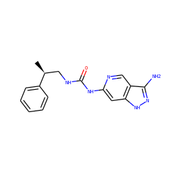 C[C@@H](CNC(=O)Nc1cc2[nH]nc(N)c2cn1)c1ccccc1 ZINC001772657043