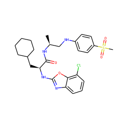 C[C@@H](CNc1ccc(S(C)(=O)=O)cc1)NC(=O)[C@H](CC1CCCCC1)Nc1nc2cccc(Cl)c2o1 ZINC000014971607