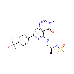 C[C@@H](CNc1nc(-c2ccc(C(C)(C)O)cc2)cc2ncn(C)c(=O)c12)NS(C)(=O)=O ZINC000115622260