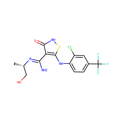 C[C@@H](CO)/N=C(\N)c1c(Nc2ccc(C(F)(F)F)cc2Cl)s[nH]c1=O ZINC000034802645