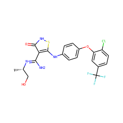 C[C@@H](CO)/N=C(\N)c1c(Nc2ccc(Oc3cc(C(F)(F)F)ccc3Cl)cc2)s[nH]c1=O ZINC000034802703