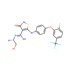 C[C@@H](CO)/N=C(\N)c1c(Nc2ccc(Oc3cc(C(F)(F)F)ccc3F)cc2)s[nH]c1=O ZINC000034802682