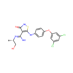 C[C@@H](CO)/N=C(\N)c1c(Nc2ccc(Oc3cc(Cl)cc(Cl)c3)cc2)s[nH]c1=O ZINC000034802674