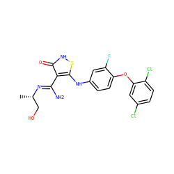 C[C@@H](CO)/N=C(\N)c1c(Nc2ccc(Oc3cc(Cl)ccc3Cl)c(F)c2)s[nH]c1=O ZINC000034802688