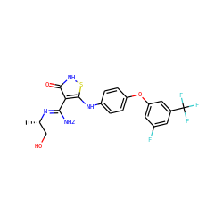 C[C@@H](CO)/N=C(\N)c1c(Nc2ccc(Oc3cc(F)cc(C(F)(F)F)c3)cc2)s[nH]c1=O ZINC000034802711