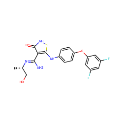 C[C@@H](CO)/N=C(\N)c1c(Nc2ccc(Oc3cc(F)cc(F)c3)cc2)s[nH]c1=O ZINC000034802676