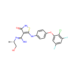 C[C@@H](CO)/N=C(\N)c1c(Nc2ccc(Oc3cc(F)cc(F)c3Cl)cc2)s[nH]c1=O ZINC000034802655