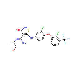 C[C@@H](CO)/N=C(\N)c1c(Nc2ccc(Oc3cccc(C(F)(F)F)c3Cl)c(Cl)c2)s[nH]c1=O ZINC000034802721
