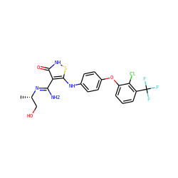 C[C@@H](CO)/N=C(\N)c1c(Nc2ccc(Oc3cccc(C(F)(F)F)c3Cl)cc2)s[nH]c1=O ZINC000034802698
