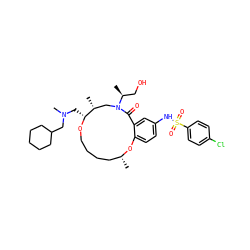 C[C@@H](CO)N1C[C@@H](C)[C@@H](CN(C)CC2CCCCC2)OCCCC[C@@H](C)Oc2ccc(NS(=O)(=O)c3ccc(Cl)cc3)cc2C1=O ZINC000095605124