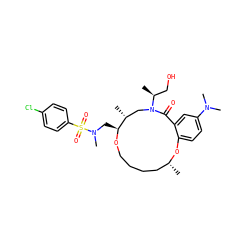 C[C@@H](CO)N1C[C@@H](C)[C@H](CN(C)S(=O)(=O)c2ccc(Cl)cc2)OCCCC[C@@H](C)Oc2ccc(N(C)C)cc2C1=O ZINC000095604295