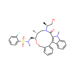 C[C@@H](CO)N1C[C@@H](C)[C@H](CN(C)S(=O)(=O)c2ccccc2F)OCc2ccccc2-c2c(n(C)c3ccccc23)C1=O ZINC000095599171