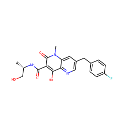 C[C@@H](CO)NC(=O)c1c(O)c2ncc(Cc3ccc(F)cc3)cc2n(C)c1=O ZINC000103099299