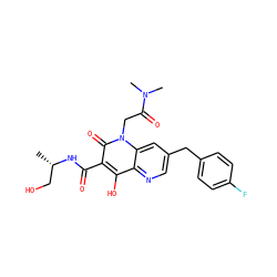 C[C@@H](CO)NC(=O)c1c(O)c2ncc(Cc3ccc(F)cc3)cc2n(CC(=O)N(C)C)c1=O ZINC000150042543