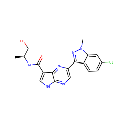 C[C@@H](CO)NC(=O)c1c[nH]c2ncc(-c3nn(C)c4cc(Cl)ccc34)nc12 ZINC000095603498