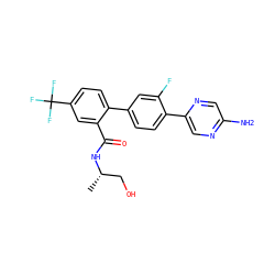 C[C@@H](CO)NC(=O)c1cc(C(F)(F)F)ccc1-c1ccc(-c2cnc(N)cn2)c(F)c1 ZINC000224821680