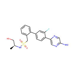 C[C@@H](CO)NS(=O)(=O)Cc1ccccc1-c1ccc(-c2cnc(N)cn2)c(F)c1 ZINC000224674916