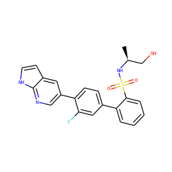 C[C@@H](CO)NS(=O)(=O)c1ccccc1-c1ccc(-c2cnc3[nH]ccc3c2)c(F)c1 ZINC000224776895