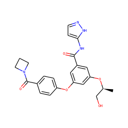 C[C@@H](CO)Oc1cc(Oc2ccc(C(=O)N3CCC3)cc2)cc(C(=O)Nc2ccn[nH]2)c1 ZINC000038210420