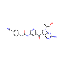 C[C@@H](CO)n1cc(C(=O)c2cncc(NC(=O)Cc3ccc(C#N)cc3)c2)c2cnc(N)nc21 ZINC000169707770