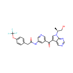 C[C@@H](CO)n1cc(C(=O)c2cncc(NC(=O)Cc3ccc(OC(F)(F)F)cc3)c2)c2cncnc21 ZINC000169708042