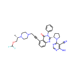 C[C@@H](COC(F)F)N1CCN(CC#Cc2cccc3nc([C@@H]4CCCN4c4ncnc(N)c4C#N)n(-c4ccccc4)c(=O)c23)CC1 ZINC001772579176