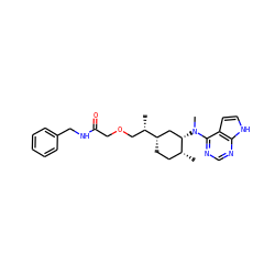C[C@@H](COCC(=O)NCc1ccccc1)[C@H]1CC[C@@H](C)[C@@H](N(C)c2ncnc3[nH]ccc23)C1 ZINC000066251533