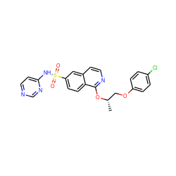 C[C@@H](COc1ccc(Cl)cc1)Oc1nccc2cc(S(=O)(=O)Nc3ccncn3)ccc12 ZINC000225040188