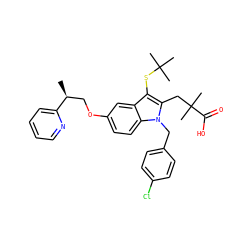 C[C@@H](COc1ccc2c(c1)c(SC(C)(C)C)c(CC(C)(C)C(=O)O)n2Cc1ccc(Cl)cc1)c1ccccn1 ZINC000026468207